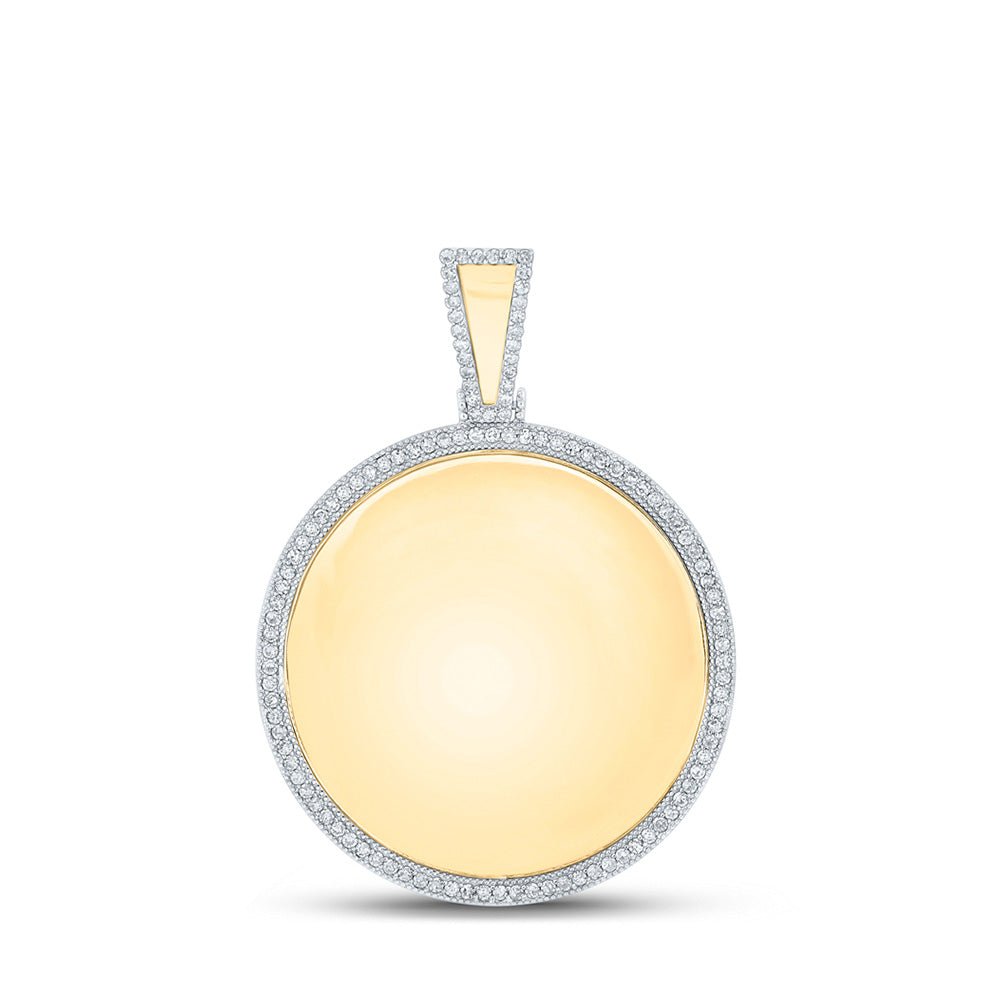 Men's Diamond Charm Pendant | 10kt Yellow Gold Mens Round Diamond Circle Memory Mirror Charm Pendant 7/8 Cttw | Splendid Jewellery GND