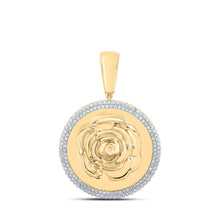 Load image into Gallery viewer, 10kt Yellow Gold Men&#39;s Round Diamond Circle Rose Charm Pendant - 1/2 Cttw | Splendid Jewellery Top view from the 10Kt Yellow Gold Mens Round Diamond Circle Rose Charm Pendant 1 2 Cttwpin214064 collection by Splendid Jewellery