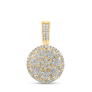 Men's Diamond Charm Pendant | 10kt Yellow Gold Mens Round Diamond Cluster Circle Charm Pendant 3 Cttw | Splendid Jewellery GND