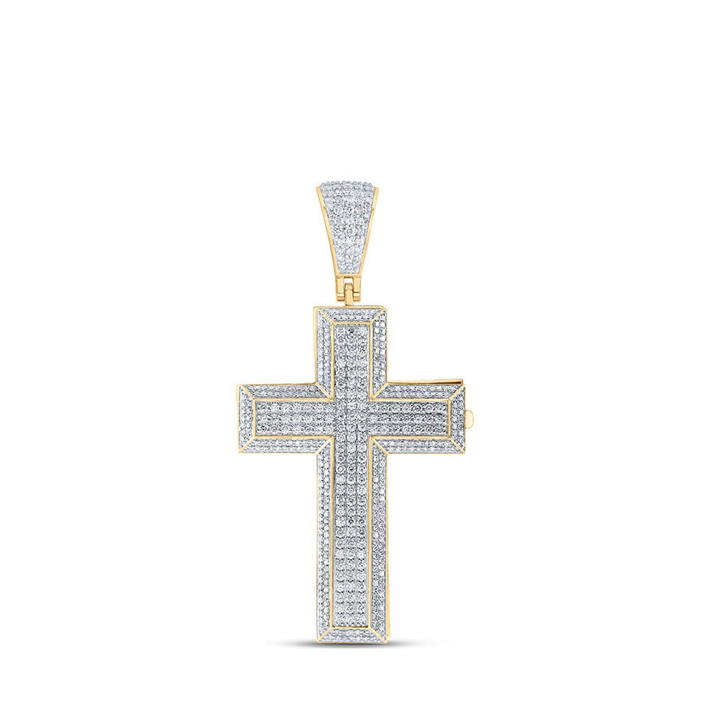 Men's Diamond Charm Pendant | 10kt Yellow Gold Mens Round Diamond Coffin Cross Charm Pendant 7-5/8 Cttw | Splendid Jewellery GND