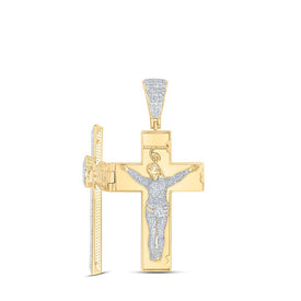10kt Yellow Gold Men's Round Diamond Coffin Cross Charm Pendant - Exquisite Brilliance Side view from the 10Kt Yellow Gold Mens Round Diamond Coffin Cross Charm Pendant 7 5 8 Cttwpin219153 collection by Splendid Jewellery
