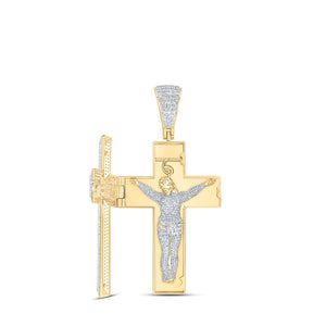 Men's Diamond Charm Pendant | 10kt Yellow Gold Mens Round Diamond Coffin Cross Charm Pendant 7-5/8 Cttw | Splendid Jewellery GND