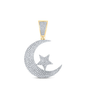 Men's Diamond Charm Pendant | 10kt Yellow Gold Mens Round Diamond Crescent Moon Star Charm Pendant 5/8 Cttw | Splendid Jewellery GND