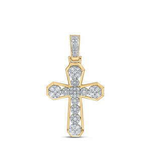 Men's Diamond Charm Pendant | 10kt Yellow Gold Mens Round Diamond Cross Charm Pendant 1-1/2 Cttw | Splendid Jewellery GND