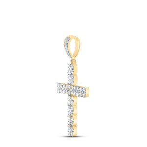 Men's Diamond Charm Pendant | 10kt Yellow Gold Mens Round Diamond Cross Charm Pendant 1-1/2 Cttw | Splendid Jewellery GND