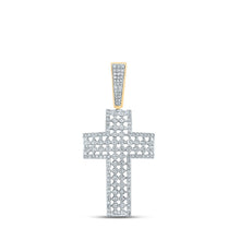 Load image into Gallery viewer, 10kt Yellow Gold Men&#39;s Round Diamond Cross Charm Pendant - A Dazzling Symbol of Faith and Style Top view from the 10Kt Yellow Gold Mens Round Diamond Cross Charm Pendant 1 1 2 Cttwpin280089 collection by Splendid Jewellery