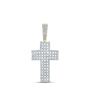 Men's Diamond Charm Pendant | 10kt Yellow Gold Mens Round Diamond Cross Charm Pendant 1-1/2 Cttw | Splendid Jewellery GND