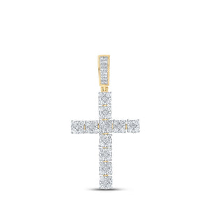 Men's Diamond Charm Pendant | 10kt Yellow Gold Mens Round Diamond Cross Charm Pendant 1-1/2 Cttw | Splendid Jewellery GND