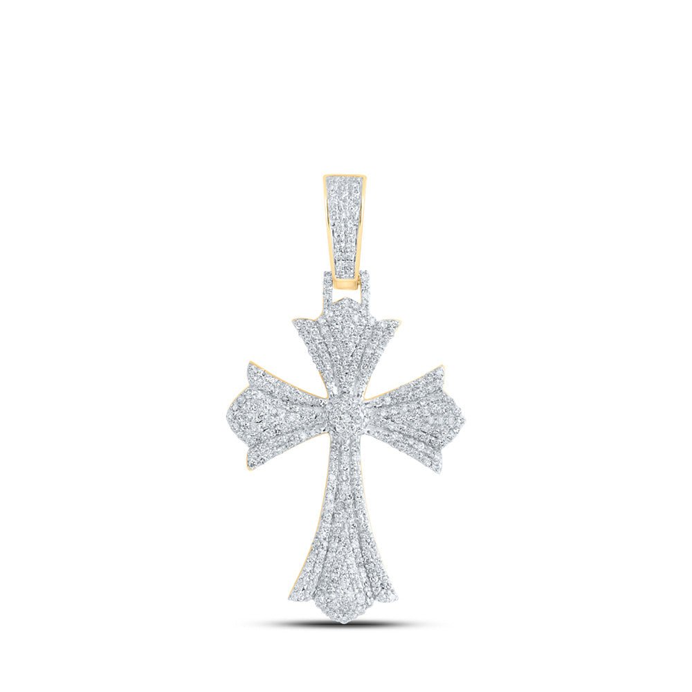 Men's Diamond Charm Pendant | 10kt Yellow Gold Mens Round Diamond Cross Charm Pendant 1-1/3 Cttw | Splendid Jewellery GND