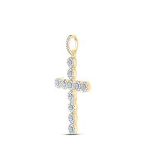 Men's Diamond Charm Pendant | 10kt Yellow Gold Mens Round Diamond Cross Charm Pendant 1-1/3 Cttw | Splendid Jewellery GND