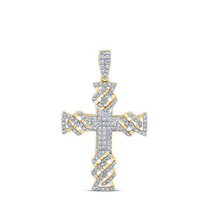 Men's Diamond Charm Pendant | 10kt Yellow Gold Mens Round Diamond Cross Charm Pendant 1-3/8 Cttw | Splendid Jewellery GND