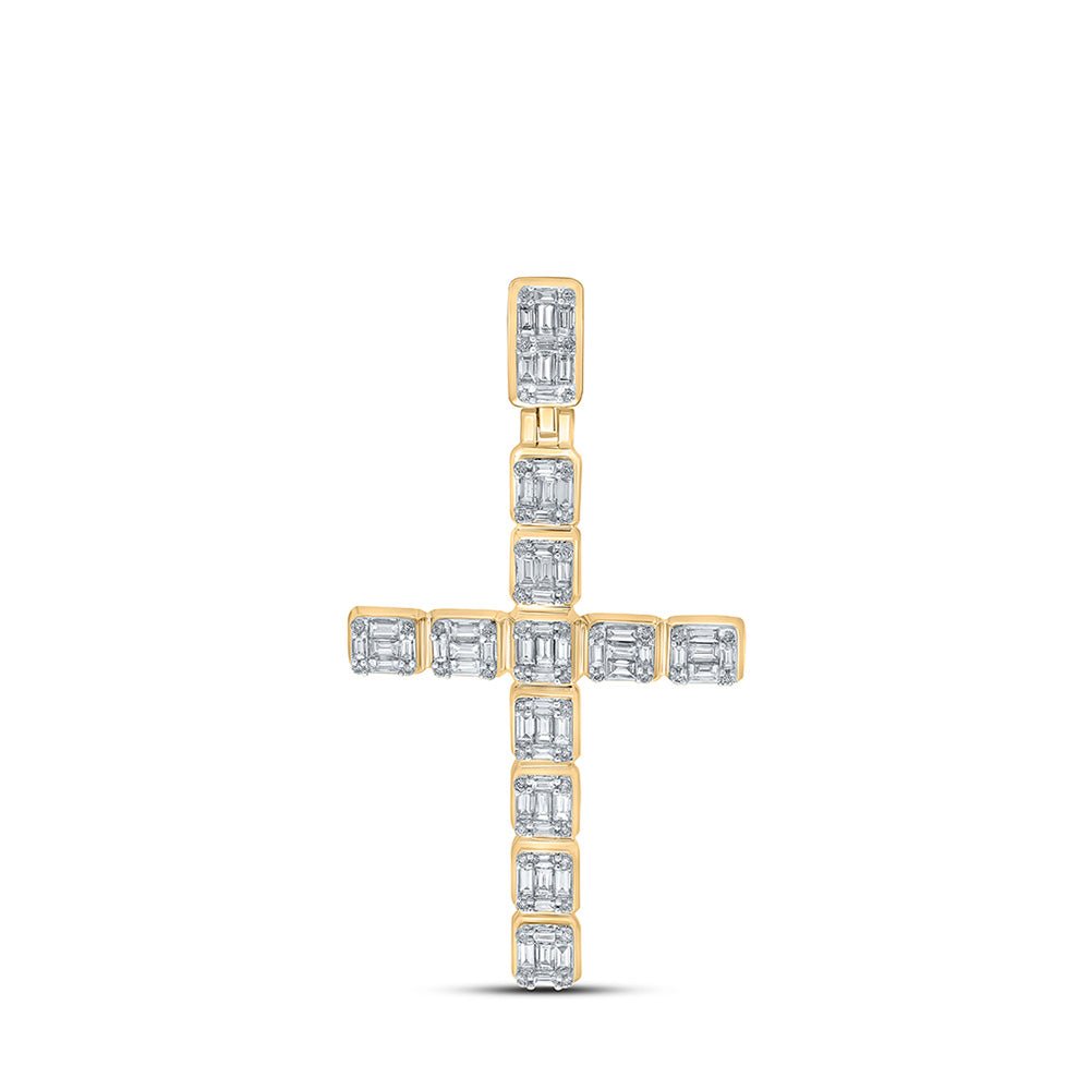 Men's Diamond Charm Pendant | 10kt Yellow Gold Mens Round Diamond Cross Charm Pendant 1-7/8 Cttw | Splendid Jewellery GND