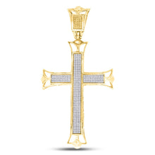 Load image into Gallery viewer, 10kt Yellow Gold Men&#39;s Diamond Cross Pendant - Exquisite Charm with 1 Ct.t.w. Round Diamond Top view from the 10Kt Yellow Gold Mens Round Diamond Cross Charm Pendant 1 Cttwpin89545 collection by Splendid Jewellery