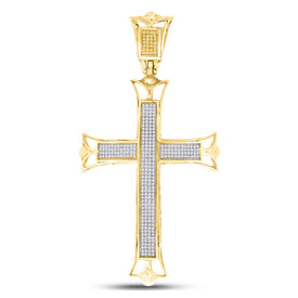 10kt Yellow Gold Men's Diamond Cross Pendant - Exquisite Charm with 1 Ct.t.w. Round Diamond Top view from the 10Kt Yellow Gold Mens Round Diamond Cross Charm Pendant 1 Cttwpin89545 collection by Splendid Jewellery