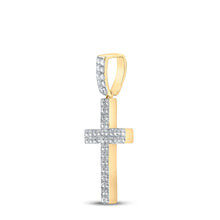 Load image into Gallery viewer, 10kt Yellow Gold Men's Round Diamond Cross Charm Pendant 1 Cttw | Dazzling Divine Pendant Side view from the 10Kt Yellow Gold Mens Round Diamond Cross Charm Pendant 1 Cttwpin289310 collection by Splendid Jewellery