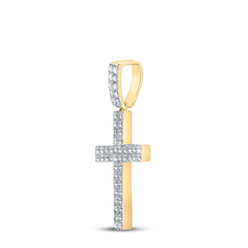 10kt Yellow Gold Men's Round Diamond Cross Charm Pendant 1 Cttw | Dazzling Divine Pendant Side view from the 10Kt Yellow Gold Mens Round Diamond Cross Charm Pendant 1 Cttwpin289310 collection by Splendid Jewellery