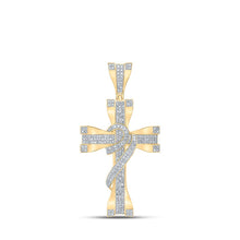 Load image into Gallery viewer, 10kt Yellow Gold Men's Round Diamond Cross Charm Pendant 1 Cttw - A Dazzling Statement of Faith Top view from the 10Kt Yellow Gold Mens Round Diamond Cross Charm Pendant 1 Cttwpin213299 collection by Splendid Jewellery