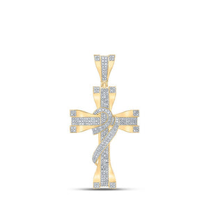 Men's Diamond Charm Pendant | 10kt Yellow Gold Mens Round Diamond Cross Charm Pendant 1 Cttw | Splendid Jewellery GND