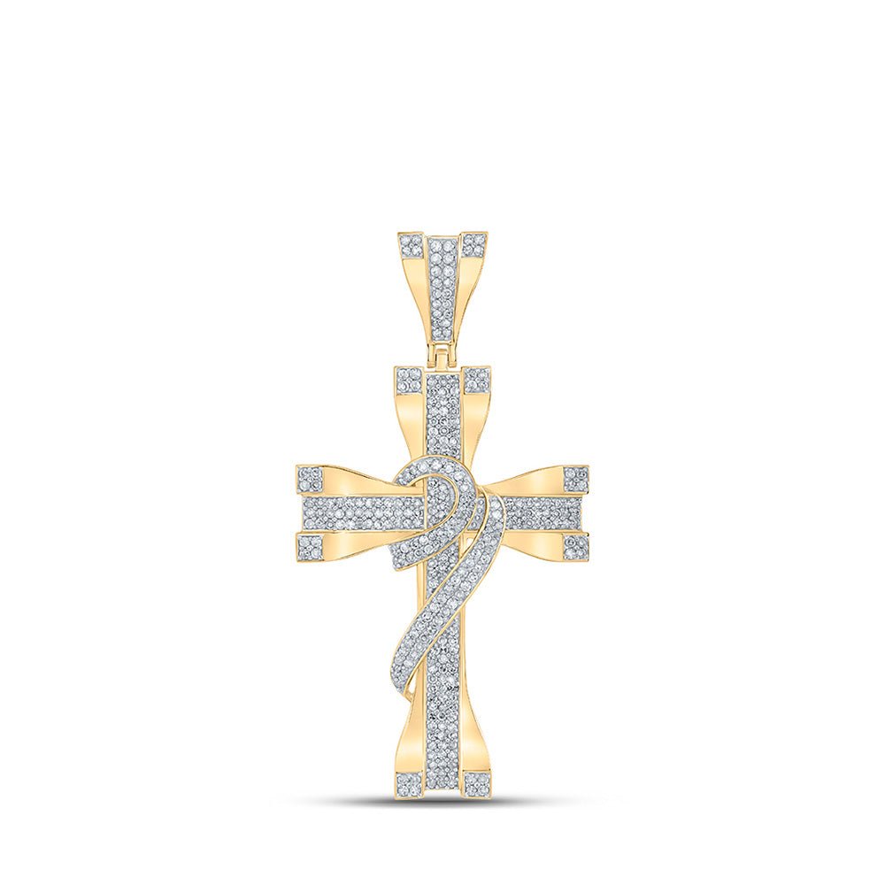 Men's Diamond Charm Pendant | 10kt Yellow Gold Mens Round Diamond Cross Charm Pendant 1 Cttw | Splendid Jewellery GND