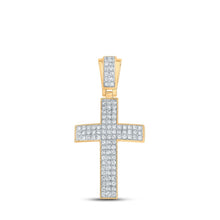 Load image into Gallery viewer, 10kt Yellow Gold Men's Round Diamond Cross Charm Pendant - 1 Cttw | Splendid Jewellery Top view from the 10Kt Yellow Gold Mens Round Diamond Cross Charm Pendant 1 Cttwpin211933 collection by Splendid Jewellery