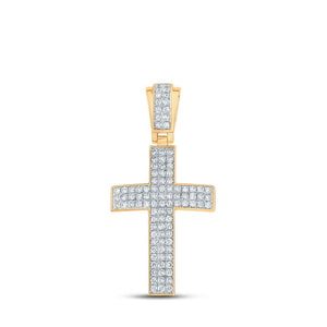 Men's Diamond Charm Pendant | 10kt Yellow Gold Mens Round Diamond Cross Charm Pendant 1 Cttw | Splendid Jewellery GND