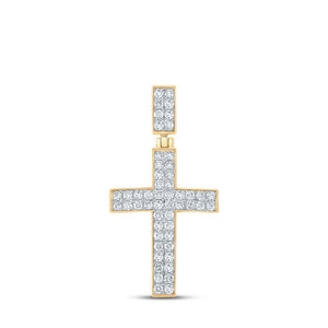 Men's Diamond Charm Pendant | 10kt Yellow Gold Mens Round Diamond Cross Charm Pendant 1 Cttw | Splendid Jewellery GND