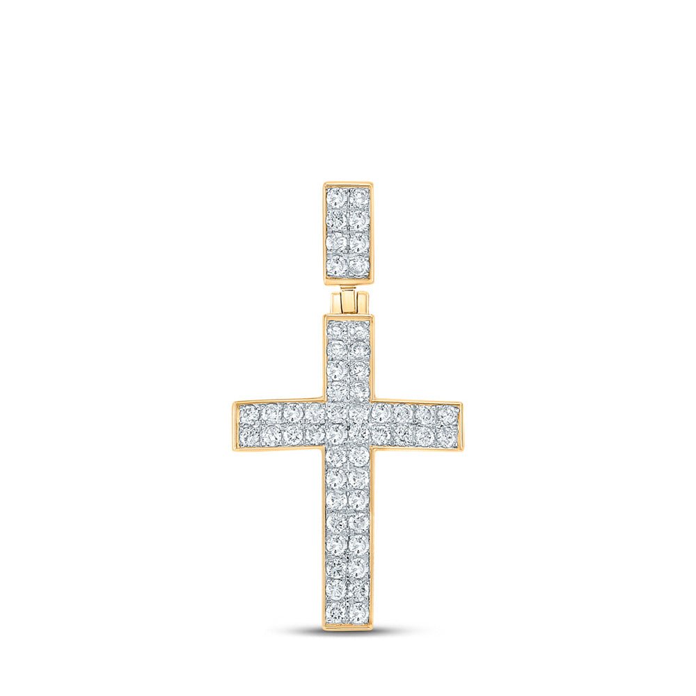 Men's Diamond Charm Pendant | 10kt Yellow Gold Mens Round Diamond Cross Charm Pendant 1 Cttw | Splendid Jewellery GND