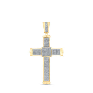 Men's Diamond Charm Pendant | 10kt Yellow Gold Mens Round Diamond Cross Charm Pendant 1 Cttw | Splendid Jewellery GND