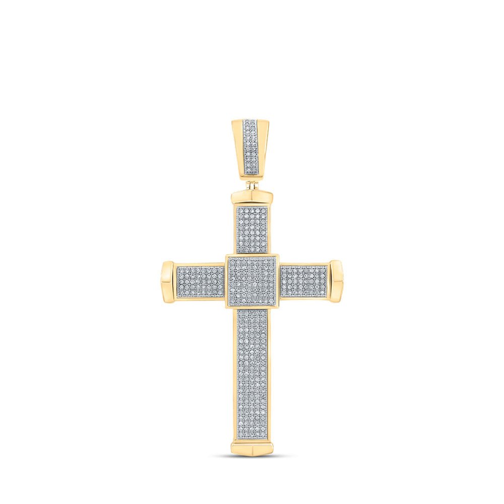 Men's Diamond Charm Pendant | 10kt Yellow Gold Mens Round Diamond Cross Charm Pendant 1 Cttw | Splendid Jewellery GND