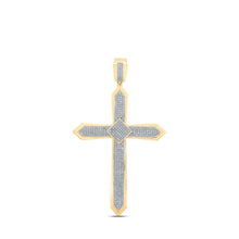Load image into Gallery viewer, 10kt Yellow Gold Men's Diamond Cross Pendant - 1 Cttw | Splendid Jewellery Top view from the 10Kt Yellow Gold Mens Round Diamond Cross Charm Pendant 1 Cttwpin212387 collection by Splendid Jewellery