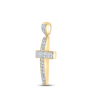 Men's Diamond Charm Pendant | 10kt Yellow Gold Mens Round Diamond Cross Charm Pendant 1 Cttw | Splendid Jewellery GND