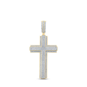 Men's Diamond Charm Pendant | 10kt Yellow Gold Mens Round Diamond Cross Charm Pendant 1 Cttw | Splendid Jewellery GND