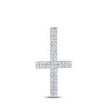 Load image into Gallery viewer, 10kt Yellow Gold Men's Round Diamond Cross Charm Pendant 1 Cttw | Dazzling Divine Pendant Top view from the 10Kt Yellow Gold Mens Round Diamond Cross Charm Pendant 1 Cttwpin289310 collection by Splendid Jewellery