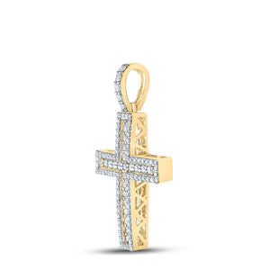 Men's Diamond Charm Pendant | 10kt Yellow Gold Mens Round Diamond Cross Charm Pendant 1 Cttw | Splendid Jewellery GND