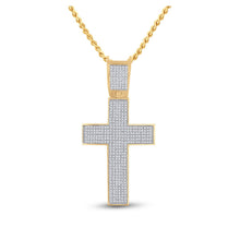Load image into Gallery viewer, 10kt Yellow Gold Men's Round Diamond Cross Charm Pendant - 1 Cttw | Splendid Jewellery Top view from the 10Kt Yellow Gold Mens Round Diamond Cross Charm Pendant 1 Cttwpin84909 collection by Splendid Jewellery