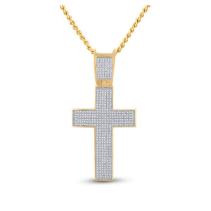 Men's Diamond Charm Pendant | 10kt Yellow Gold Mens Round Diamond Cross Charm Pendant 1 Cttw | Splendid Jewellery GND