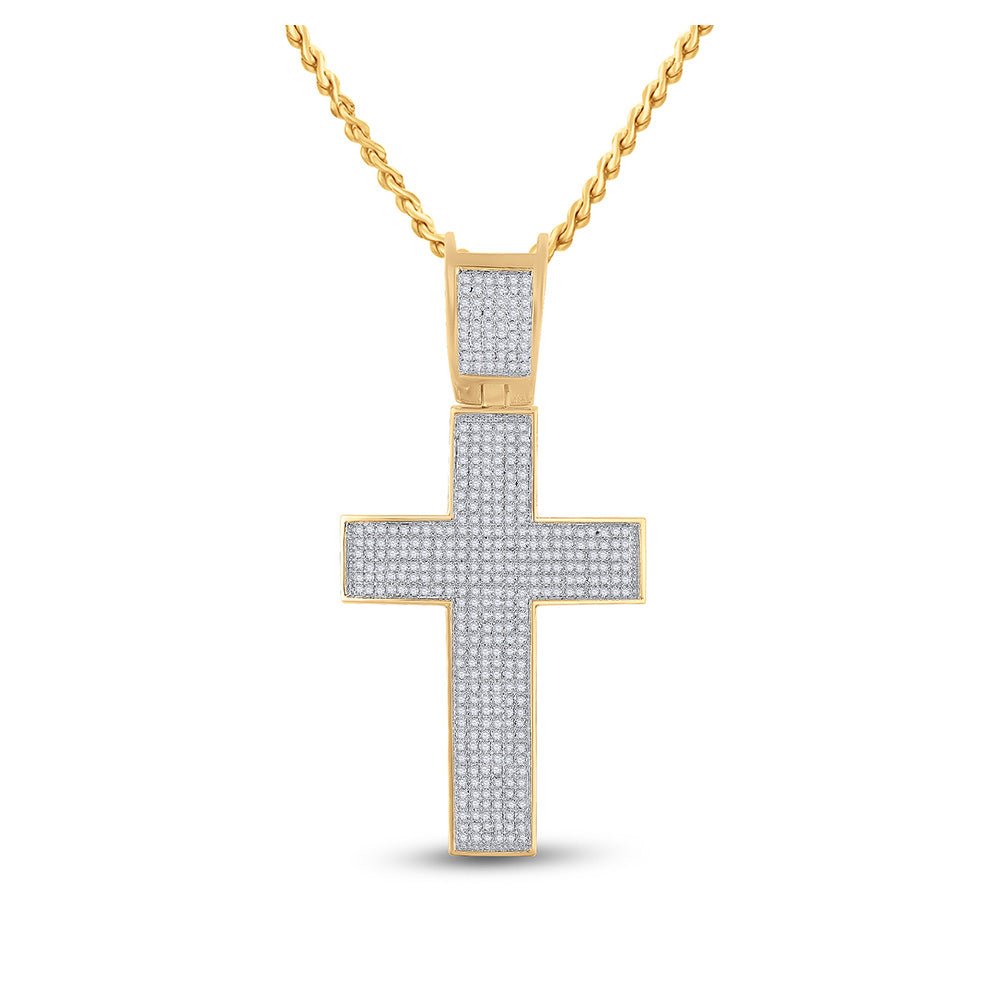 Men's Diamond Charm Pendant | 10kt Yellow Gold Mens Round Diamond Cross Charm Pendant 1 Cttw | Splendid Jewellery GND