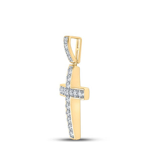 Men's Diamond Charm Pendant | 10kt Yellow Gold Mens Round Diamond Cross Charm Pendant 1 Cttw | Splendid Jewellery GND