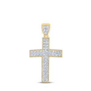 Men's Diamond Charm Pendant | 10kt Yellow Gold Mens Round Diamond Cross Charm Pendant 1 Cttw | Splendid Jewellery GND