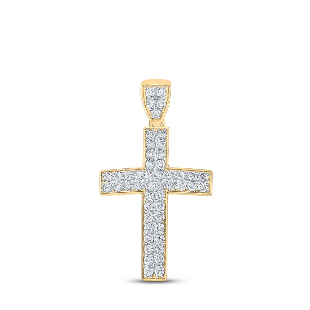 Men's Diamond Charm Pendant | 10kt Yellow Gold Mens Round Diamond Cross Charm Pendant 1 Cttw | Splendid Jewellery GND