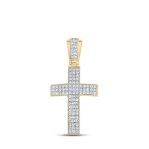 Men's Diamond Charm Pendant | 10kt Yellow Gold Mens Round Diamond Cross Charm Pendant 1 Cttw | Splendid Jewellery GND