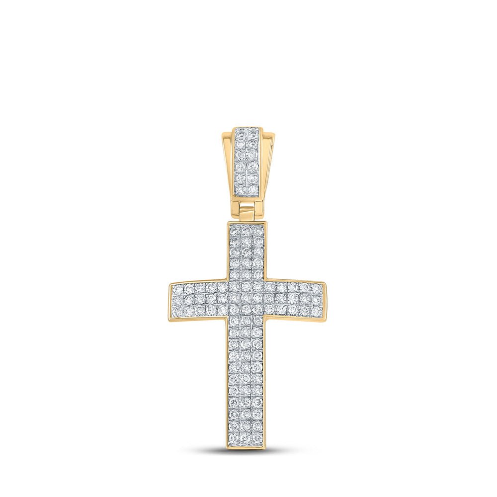 Men's Diamond Charm Pendant | 10kt Yellow Gold Mens Round Diamond Cross Charm Pendant 1 Cttw | Splendid Jewellery GND