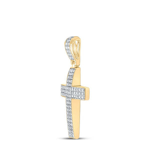 Men's Diamond Charm Pendant | 10kt Yellow Gold Mens Round Diamond Cross Charm Pendant 1 Cttw | Splendid Jewellery GND