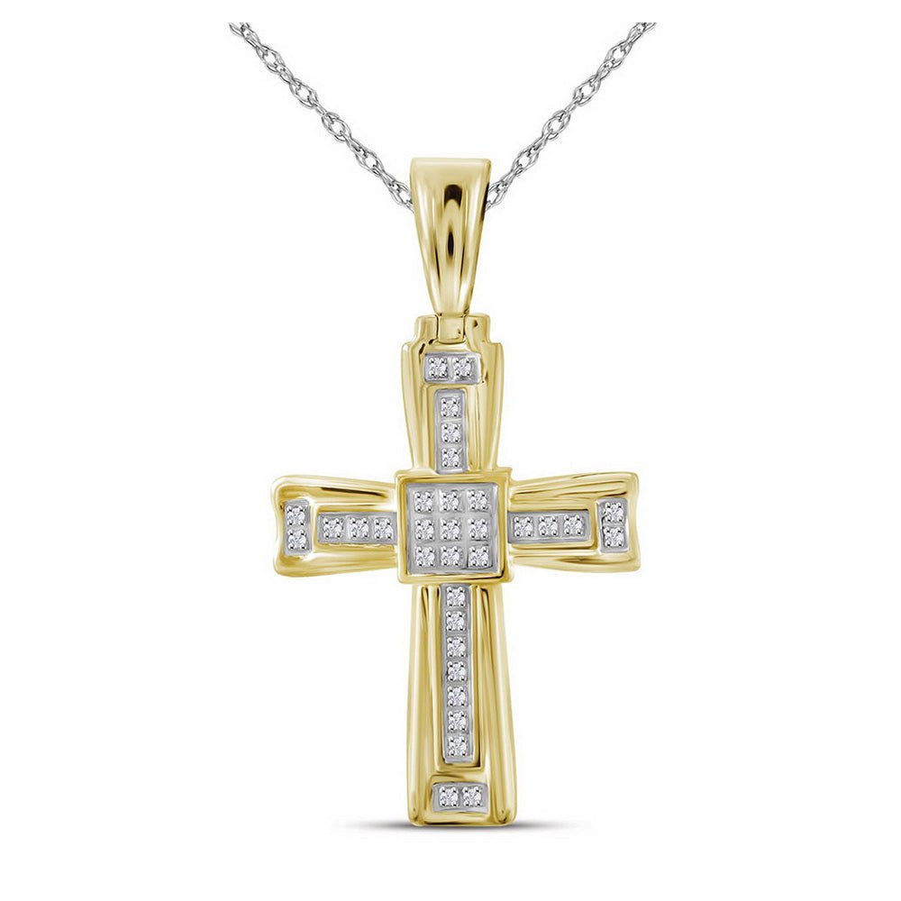 Men's Diamond Charm Pendant | 10kt Yellow Gold Mens Round Diamond Cross Charm Pendant 1/10 Cttw | Splendid Jewellery GND