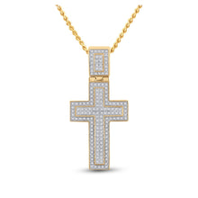 Load image into Gallery viewer, 10kt Yellow Gold Men's Round Diamond Cross Charm Pendant 1/2 Cttw - A Dazzling Symbol of Faith and Style Top view from the 10Kt Yellow Gold Mens Round Diamond Cross Charm Pendant 1 2 Cttwpin222111 collection by Splendid Jewellery