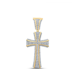 Men's Diamond Charm Pendant | 10kt Yellow Gold Mens Round Diamond Cross Charm Pendant 1/2 Cttw | Splendid Jewellery GND