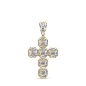 Men's Diamond Charm Pendant | 10kt Yellow Gold Mens Round Diamond Cross Charm Pendant 1/2 Cttw | Splendid Jewellery GND