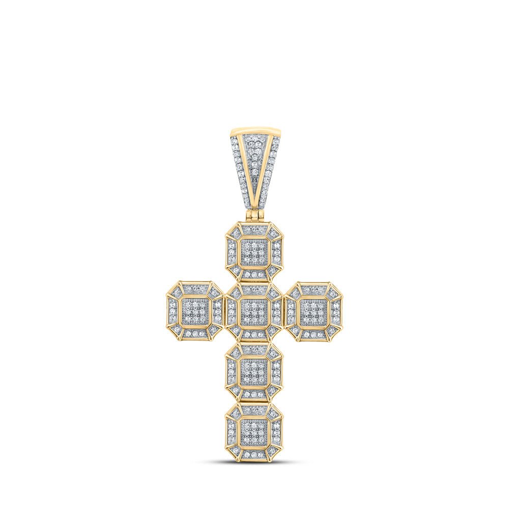 Men's Diamond Charm Pendant | 10kt Yellow Gold Mens Round Diamond Cross Charm Pendant 1/2 Cttw | Splendid Jewellery GND