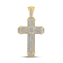 Load image into Gallery viewer, 10kt Yellow Gold Men&#39;s Diamond Cross Charm Pendant - 1/2 Ct.t.w. Top view from the 10Kt Yellow Gold Mens Round Diamond Cross Charm Pendant 1 2 Cttwpin223830 collection by Splendid Jewellery