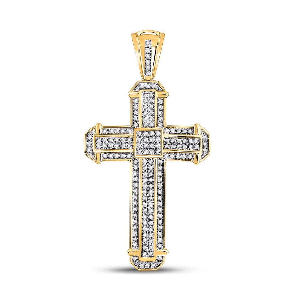 Men's Diamond Charm Pendant | 10kt Yellow Gold Mens Round Diamond Cross Charm Pendant 1/2 Cttw | Splendid Jewellery GND